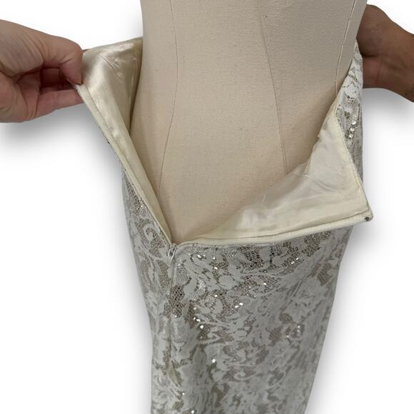 Vintage Y2K Jessica McClintock Millenium 2000 Ivory Sequin Lace Maxi Skirt, Sz 4 - Picture 7 of 10